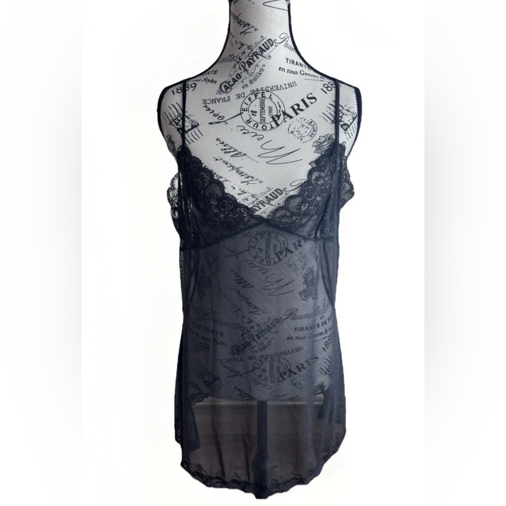 Victoria's Secret Lace Goth Black Sheer Slip Strappy Lingerie Dress Size L
